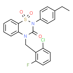 ChemSpider 2D Image | 4-(2-Chloro-6-fluorobenzyl)-2-(4-ethylphenyl)-2H-1,2,4-benzothiadiazin-3(4H)-one 1,1-dioxide | C22H18ClFN2O3S