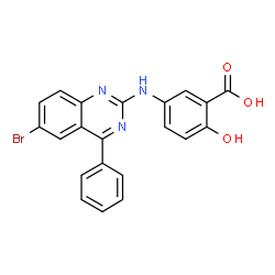 ChemSpider 2D Image | 5-[(6-Bromo-4-phenyl-2-quinazolinyl)amino]-2-hydroxybenzoic acid | C21H14BrN3O3