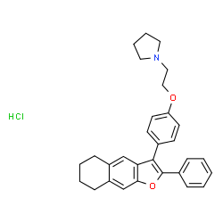 ChemSpider 2D Image | 1-{2-[4-(2-Phenyl-5,6,7,8-tetrahydronaphtho[2,3-b]furan-3-yl)phenoxy]ethyl}pyrrolidine hydrochloride (1:1) | C30H32ClNO2