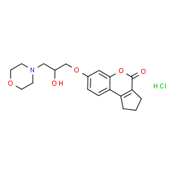ChemSpider 2D Image | 7-[2-Hydroxy-3-(4-morpholinyl)propoxy]-2,3-dihydrocyclopenta[c]chromen-4(1H)-one hydrochloride (1:1) | C19H24ClNO5