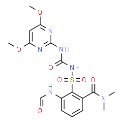 ChemSpider 2D Image | 2-{[(4,6-Dimethoxy-2-pyrimidinyl)carbamoyl]sulfamoyl}-3-formamido-N,N-dimethylbenzamide | C17H20N6O7S