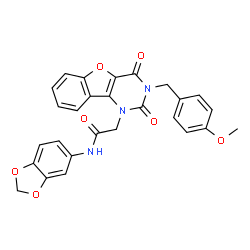 ChemSpider 2D Image | N-(1,3-Benzodioxol-5-yl)-2-[3-(4-methoxybenzyl)-2,4-dioxo-3,4-dihydro[1]benzofuro[3,2-d]pyrimidin-1(2H)-yl]acetamide | C27H21N3O7