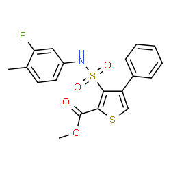 ChemSpider 2D Image | Methyl 3-[(3-fluoro-4-methylphenyl)sulfamoyl]-4-phenyl-2-thiophenecarboxylate | C19H16FNO4S2