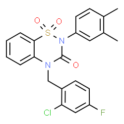 ChemSpider 2D Image | 4-(2-Chloro-4-fluorobenzyl)-2-(3,4-dimethylphenyl)-2H-1,2,4-benzothiadiazin-3(4H)-one 1,1-dioxide | C22H18ClFN2O3S