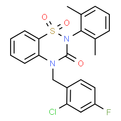 ChemSpider 2D Image | 4-(2-Chloro-4-fluorobenzyl)-2-(2,6-dimethylphenyl)-2H-1,2,4-benzothiadiazin-3(4H)-one 1,1-dioxide | C22H18ClFN2O3S