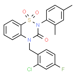 ChemSpider 2D Image | 4-(2-Chloro-4-fluorobenzyl)-2-(2,4-dimethylphenyl)-2H-1,2,4-benzothiadiazin-3(4H)-one 1,1-dioxide | C22H18ClFN2O3S