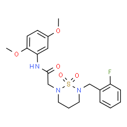 ChemSpider 2D Image | N-(2,5-Dimethoxyphenyl)-2-[6-(2-fluorobenzyl)-1,1-dioxido-1,2,6-thiadiazinan-2-yl]acetamide | C20H24FN3O5S