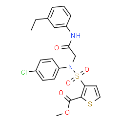 ChemSpider 2D Image | Methyl 3-[(4-chlorophenyl){2-[(3-ethylphenyl)amino]-2-oxoethyl}sulfamoyl]-2-thiophenecarboxylate | C22H21ClN2O5S2
