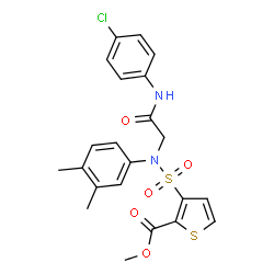 ChemSpider 2D Image | Methyl 3-[{2-[(4-chlorophenyl)amino]-2-oxoethyl}(3,4-dimethylphenyl)sulfamoyl]-2-thiophenecarboxylate | C22H21ClN2O5S2