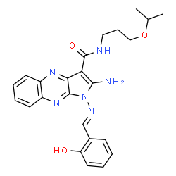 ChemSpider 2D Image | 2-Amino-1-[(E)-(2-hydroxybenzylidene)amino]-N-(3-isopropoxypropyl)-1H-pyrrolo[2,3-b]quinoxaline-3-carboxamide | C24H26N6O3