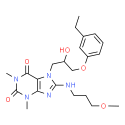 ChemSpider 2D Image | 7-[3-(3-Ethylphenoxy)-2-hydroxypropyl]-8-[(3-methoxypropyl)amino]-1,3-dimethyl-3,7-dihydro-1H-purine-2,6-dione | C22H31N5O5