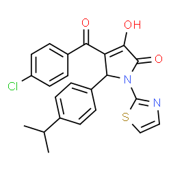 ChemSpider 2D Image | 4-(4-Chlorobenzoyl)-3-hydroxy-5-(4-isopropylphenyl)-1-(1,3-thiazol-2-yl)-1,5-dihydro-2H-pyrrol-2-one | C23H19ClN2O3S