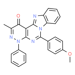 ChemSpider 2D Image | 6-(4-Methoxyphenyl)-2-methyl-4-phenylpyridazino[3',4':4,5]pyrimido[1,6-a]benzimidazol-1(4H)-one | C26H19N5O2