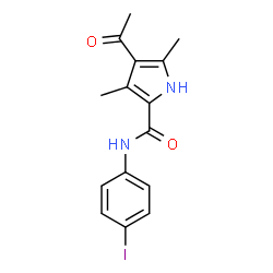 ChemSpider 2D Image | 4-Acetyl-N-(4-iodophenyl)-3,5-dimethyl-1H-pyrrole-2-carboxamide | C15H15IN2O2