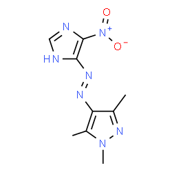 ChemSpider 2D Image | 1,3,5-Trimethyl-4-[(E)-(4-nitro-1H-imidazol-5-yl)diazenyl]-1H-pyrazole | C9H11N7O2