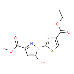 ChemSpider 2D Image | Ethyl 2-[5-hydroxy-3-(methoxycarbonyl)-1H-pyrazol-1-yl]-1,3-thiazole-4-carboxylate | C11H11N3O5S