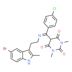 ChemSpider 2D Image | (E)-5-((2-(5-bromo-2-methyl-1H-indol-3-yl)ethylimino)(4-chlorophenyl)methyl)-1,3-dimethylpyrimidine-2,4,6(1H,3H,5H)-trione | C24H22BrClN4O3