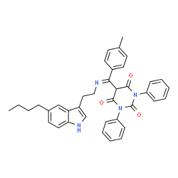 ChemSpider 2D Image | (E)-5-((2-(5-butyl-1H-indol-3-yl)ethylimino)(p-tolyl)methyl)-1,3-diphenylpyrimidine-2,4,6(1H,3H,5H)-trione | C38H36N4O3
