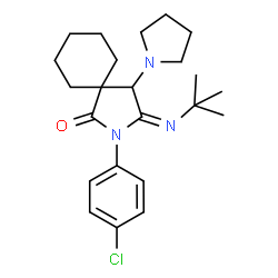 ChemSpider 2D Image | (3E)-2-(4-Chlorophenyl)-3-[(2-methyl-2-propanyl)imino]-4-(1-pyrrolidinyl)-2-azaspiro[4.5]decan-1-one | C23H32ClN3O