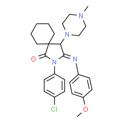 ChemSpider 2D Image | (3Z)-2-(4-Chlorophenyl)-3-[(4-methoxyphenyl)imino]-4-(4-methyl-1-piperazinyl)-2-azaspiro[4.5]decan-1-one | C27H33ClN4O2