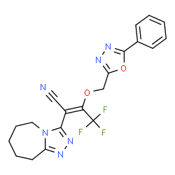 ChemSpider 2D Image | (2E)-4,4,4-Trifluoro-3-[(5-phenyl-1,3,4-oxadiazol-2-yl)methoxy]-2-(6,7,8,9-tetrahydro-5H-[1,2,4]triazolo[4,3-a]azepin-3-yl)-2-butenenitrile | C20H17F3N6O2