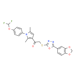 ChemSpider 2D Image | 2-{[5-(1,3-Benzodioxol-5-yl)-1,3,4-oxadiazol-2-yl]sulfanyl}-1-{1-[4-(difluoromethoxy)phenyl]-2,5-dimethyl-1H-pyrrol-3-yl}ethanone | C24H19F2N3O5S