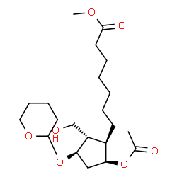 ChemSpider 2D Image | Methyl 7-[(1R,2S,3R,5S)-5-acetoxy-2-(hydroxymethyl)-3-(tetrahydro-2H-pyran-2-yloxy)cyclopentyl]heptanoate | C21H36O7