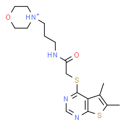 ChemSpider 2D Image | 4-[3-({[(5,6-Dimethylthieno[2,3-d]pyrimidin-4-yl)sulfanyl]acetyl}amino)propyl]morpholin-4-ium | C17H25N4O2S2