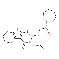 ChemSpider 2D Image | 2-{[2-(1-Azepanyl)-2-oxoethyl]sulfanyl}-3-propyl-5,6,7,8-tetrahydro[1]benzothieno[2,3-d]pyrimidin-4(3H)-one | C21H29N3O2S2