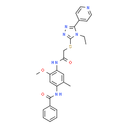 ChemSpider 2D Image | N-{4-[({[4-Ethyl-5-(4-pyridinyl)-4H-1,2,4-triazol-3-yl]sulfanyl}acetyl)amino]-5-methoxy-2-methylphenyl}benzamide | C26H26N6O3S