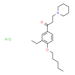 ChemSpider 2D Image | 1-[3-Ethyl-4-(pentyloxy)phenyl]-3-(1-piperidinyl)-1-propanone hydrochloride (1:1) | C21H34ClNO2