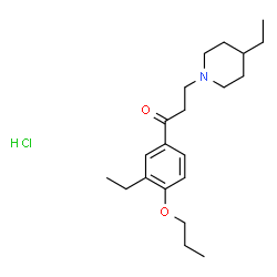 ChemSpider 2D Image | 3-(4-Ethyl-1-piperidinyl)-1-(3-ethyl-4-propoxyphenyl)-1-propanone hydrochloride (1:1) | C21H34ClNO2