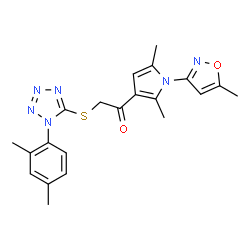 ChemSpider 2D Image | 1-[2,5-Dimethyl-1-(5-methyl-1,2-oxazol-3-yl)-1H-pyrrol-3-yl]-2-{[1-(2,4-dimethylphenyl)-1H-tetrazol-5-yl]sulfanyl}ethanone | C21H22N6O2S