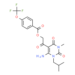 ChemSpider 2D Image | 2-(6-Amino-1-isobutyl-3-methyl-2,4-dioxo-1,2,3,4-tetrahydro-5-pyrimidinyl)-2-oxoethyl 4-(trifluoromethoxy)benzoate | C19H20F3N3O6