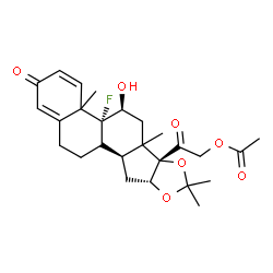 ChemSpider 2D Image | 2-[(4bR,5S,6bS,9aR,10aS)-4b-Fluoro-5-hydroxy-4a,6a,8,8-tetramethyl-2-oxo-2,4a,4b,5,6,6a,9a,10,10a,10b,11,12-dodecahydro-6bH-naphtho[2',1':4,5]indeno[1,2-d][1,3]dioxol-6b-yl]-2-oxoethyl acetate | C26H33FO7