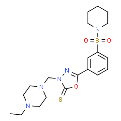 ChemSpider 2D Image | 3-[(4-Ethyl-1-piperazinyl)methyl]-5-[3-(1-piperidinylsulfonyl)phenyl]-1,3,4-oxadiazole-2(3H)-thione | C20H29N5O3S2