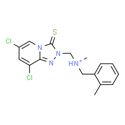 ChemSpider 2D Image | (6,8-Dichloro-3-thioxo[1,2,4]triazolo[4,3-a]pyridin-2(3H)-yl)-N-methyl-N-(2-methylbenzyl)methanaminium | C16H17Cl2N4S