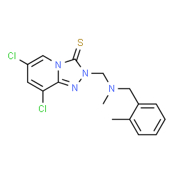 ChemSpider 2D Image | 6,8-Dichloro-2-{[methyl(2-methylbenzyl)amino]methyl}[1,2,4]triazolo[4,3-a]pyridine-3(2H)-thione | C16H16Cl2N4S