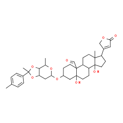 ChemSpider 2D Image | 3-({2,6-Dideoxy-3,4-O-[1-(4-methylphenyl)ethylidene]hexopyranosyl}oxy)-5,14-dihydroxy-19-oxocard-20(22)-enolide | C38H50O9