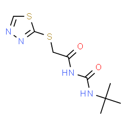 ChemSpider 2D Image | N-[(2-Methyl-2-propanyl)carbamoyl]-2-(1,3,4-thiadiazol-2-ylsulfanyl)acetamide | C9H14N4O2S2