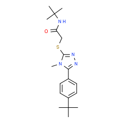 ChemSpider 2D Image | 2-({4-Methyl-5-[4-(2-methyl-2-propanyl)phenyl]-4H-1,2,4-triazol-3-yl}sulfanyl)-N-(2-methyl-2-propanyl)acetamide | C19H28N4OS