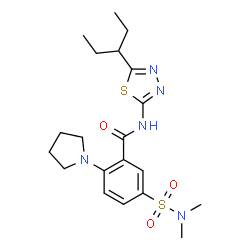 ChemSpider 2D Image | 5-(Dimethylsulfamoyl)-N-[5-(3-pentanyl)-1,3,4-thiadiazol-2-yl]-2-(1-pyrrolidinyl)benzamide | C20H29N5O3S2