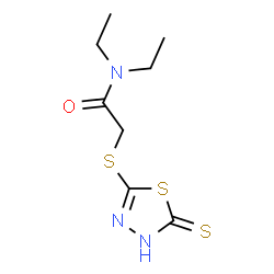 ChemSpider 2D Image | N,N-diethyl-2-[(5-mercapto-1,3,4-thiadiazol-2-yl)thio]acetamide | C8H13N3OS3