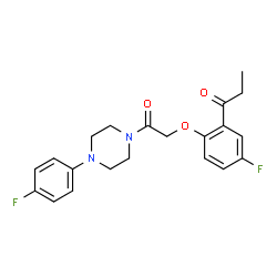 ChemSpider 2D Image | 1-(5-Fluoro-2-{2-[4-(4-fluorophenyl)-1-piperazinyl]-2-oxoethoxy}phenyl)-1-propanone | C21H22F2N2O3