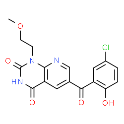ChemSpider 2D Image | 6-(5-Chloro-2-hydroxybenzoyl)-1-(2-methoxyethyl)pyrido[2,3-d]pyrimidine-2,4(1H,3H)-dione | C17H14ClN3O5