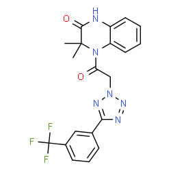 ChemSpider 2D Image | 3,3-Dimethyl-4-({5-[3-(trifluoromethyl)phenyl]-2H-tetrazol-2-yl}acetyl)-3,4-dihydro-2(1H)-quinoxalinone | C20H17F3N6O2