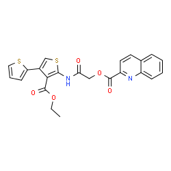 ChemSpider 2D Image | 2-{[4'-(Ethoxycarbonyl)-2,3'-bithiophen-5'-yl]amino}-2-oxoethyl 2-quinolinecarboxylate | C23H18N2O5S2