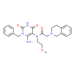 ChemSpider 2D Image | N-[6-amino-2,4-dioxo-1-(phenylmethyl)-5-pyrimidinyl]-2-(3,4-dihydro-1H-isoquinolin-2-yl)-N-(2-methoxyethyl)acetamide | C25H29N5O4