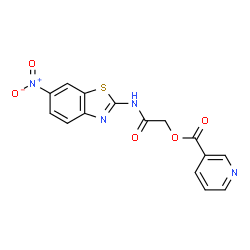 ChemSpider 2D Image | 2-[(6-Nitro-1,3-benzothiazol-2-yl)amino]-2-oxoethyl nicotinate | C15H10N4O5S