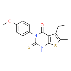 ChemSpider 2D Image | 5-ethyl-2-mercapto-3-(4-methoxyphenyl)-6-methylthieno[2,3-d]pyrimidin-4(3H)-one | C16H16N2O2S2